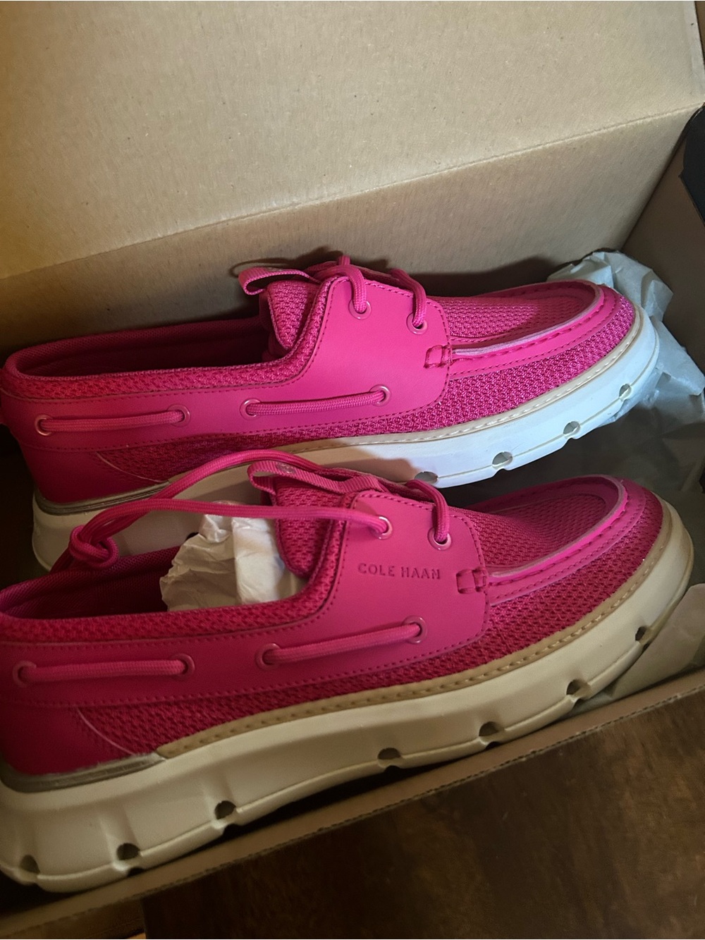 Cole Haan Bright Pink Women’s Lace-Up Moccasin Sneakers